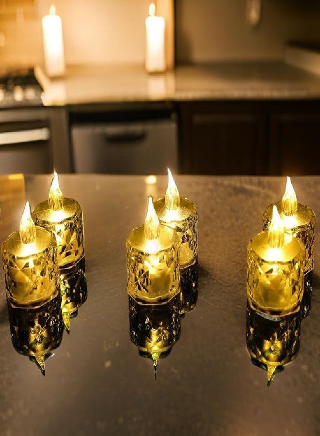 Ein Sof 6 Pcs Flameless and Smokeless Decorative Unscented Crystal Candles Transparent Acrylic Led Tea Light Candle for Decoration (6 Pieces, Yellow, 5 cm) - Image 1